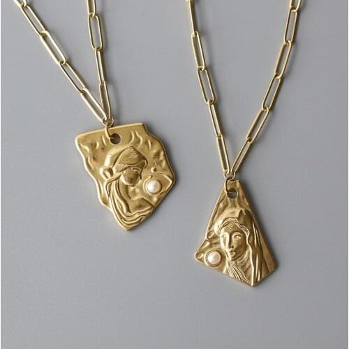 YUN RUO Vintage Statue Pendant Necklace Stainless Steel Jewelry 18 K Gold Plated Necklace Woman Gift Fashion Accessory Wholesale