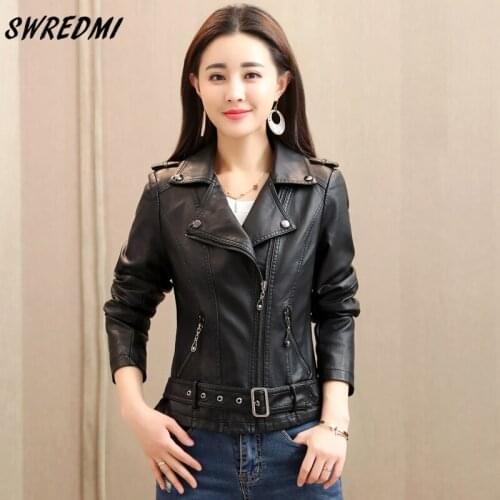 2021 Women Leather Jacket Punk Style Slim Fashion Motorcycle Leather Coat Outerwear Autumn Female Jacket Leather Clothes SWREDMI