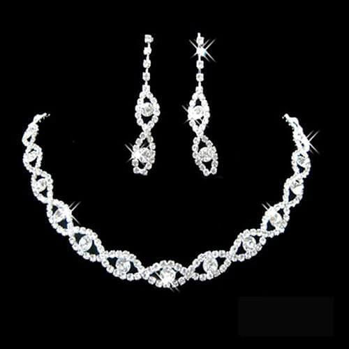 Women Rhinestone Twisted Necklace Dangle Earrings Bridal Wedding Jewelry Set