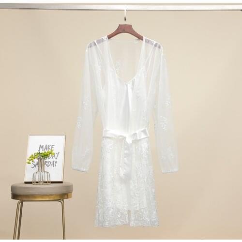 Owiter 2020 New Women Stain Silk Lace Robe Bride Bridesmaid Robes Bridal Robes Wedding Long Robe White Sleepwear Bathrobe