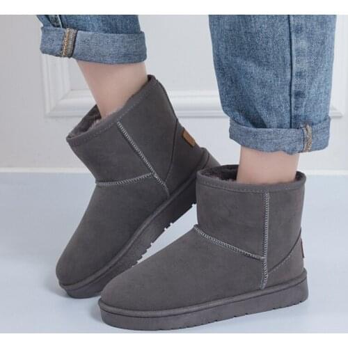 Winter Women Snow Boots Solid Color Slip On Warm Shoes Plush Fur Boots Non-Slip Outdoor Ankle Boots Classic Ladies Shoes