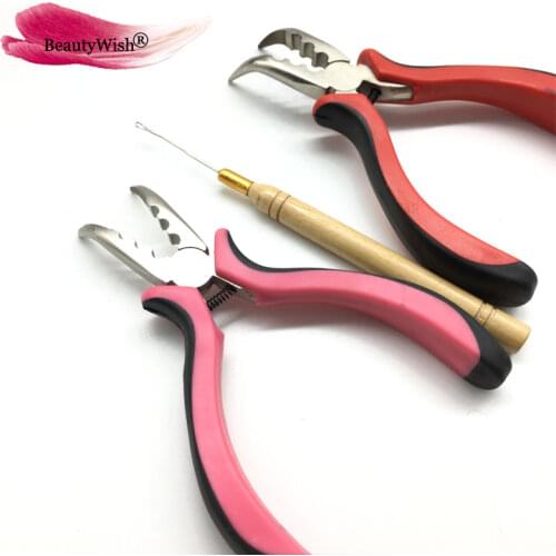 1Hook Needles with 1Pc Curved Hair Plier Red or Pink and Black Handle Curved Plier with three Hole