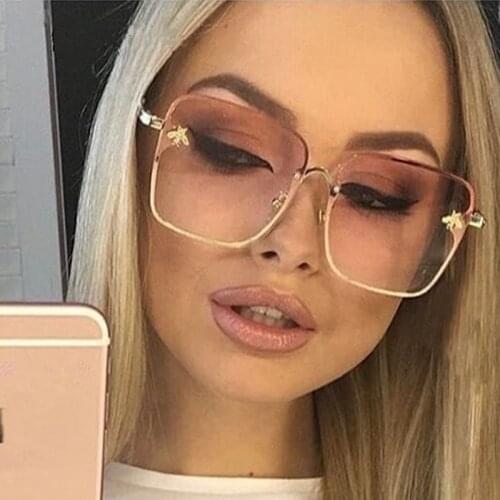 2020 Brand Design Lady Oversize Rimless Square Sunglasses Women Small Bee Glasses Gradient Sun Glasses For Female UV400