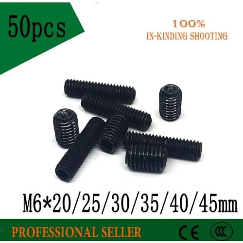 50pcs M6*20 25 30 35 40 45mm Headless Nut metric thread groove black hex fastener socket cap head screws carbon steel screws