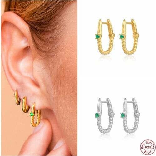 Aide 925 Sterling Silver Rectangle Twisted Hoop Earrings For Women Luxury Green Zircon CZ Huggie Earrings 2021 Trend Jewelry
