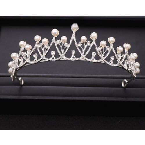 AiliBride Silver Color Crystal Pearl Girl Princess tiara Crown Party Birthday Present Bridal Headpiece Wedding Hair Accessories