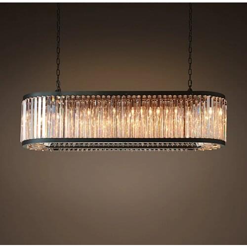 American oval long crystal buffet Western food hanging modern minimalist bedroom living room hotel engineering track chandelier