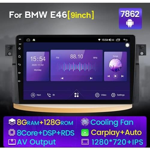 New ! 6GB+128GB QLED screen Android 10 Car radio gps for BMW E46 M3 318/320/325/330/335 built in DSP Carplay WIFI 4GLTE 1280*720