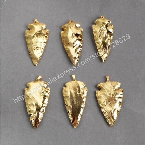 BOROSA 5pcs/lot Arrowhead Full Gold Color Natural Gems Pendant Beads Jewelry G0506