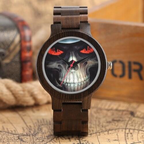 Creative Skull Wooden Watch Full Handmade Bamboo Wood Mens Quartz Wrist Watch Bracelet Male Sports relojes hombre 2020