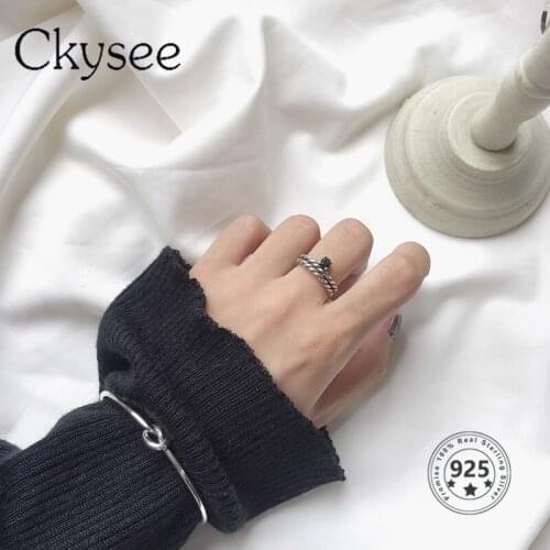 Ckysee Korean 925 Sterling Silver Ring Adjustable Double Layer Zircon Ring For Women Daily Silver 925 Vintage Jewelry 2021 News