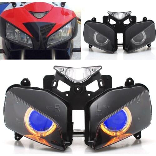 Motorcycle Headlight Assembly For Honda CBR1000RR 04-07 HID Projector Conversion w/ LED Yellow Angel Blue Demon Eyes Headlamps