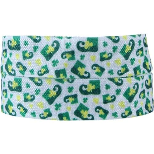 FLRA FOE(50 yards/lot) New arrival lucky shamrock printed fold over elastic ribbon for St. Patrick celebrating
