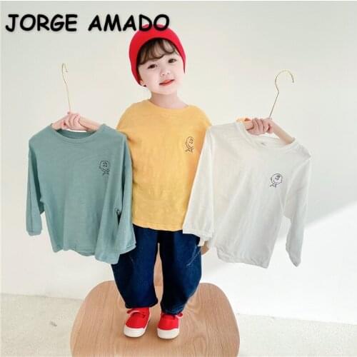 2021 New Spring Korean Style Girls T- Shirt Long Sleeves Blouses Baby Print Children Clothing E3016