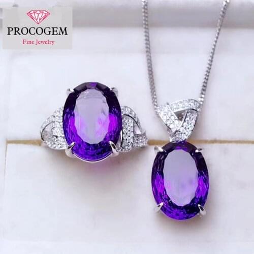 Nice Amethyst Jewelry sets for women gifts The birds nest cut 6.5ctx2pcs Necklace / Ring fine Jewelry 925 Sterling Silver #303