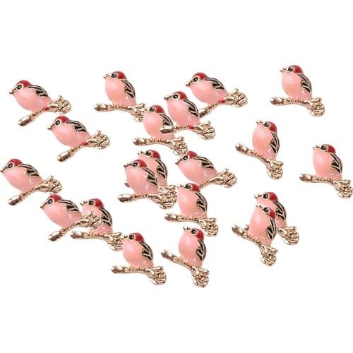 20pcs Enamel Bird Cabochons No Hole Golden Metal Cameo Cabochon Charm Beads for DIY Jewelry Making Supplies
