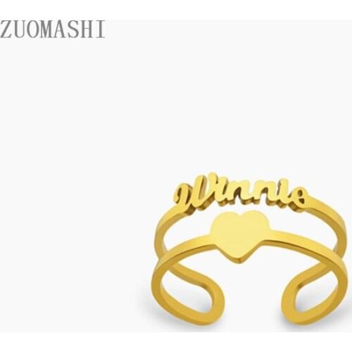 ZUOMASHI Personlized Name Date Rings Custom Name Heart Ring Customized Ring for Couple Women DIY Jewelry Wedding Gift Stackable