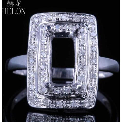 HELON Solid 14K White Gold Natural Diamonds Women Fine JewelrySemi Mount Engagement Ring Cushion/Emerald Cut 4.5x9.5mm-5x10mm