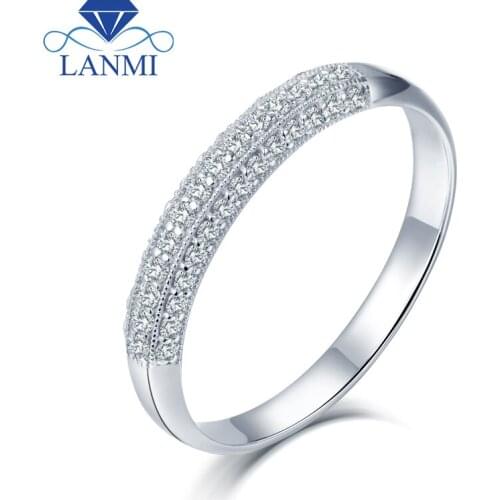 LANMI Solid 9K White Gold Real Diamond Wedding Ring for Women Annniversary Fine Jewelry