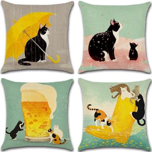 Cute Cartoon Cat Printing Throw Pillow Case Cotton Linen Decorative Pillowcases Cat Pillow Cover hoofdkussen almohada ZT233