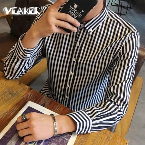 Fashion 2019 Mens Korean Striped Dress Shirts High-quality Cotton Camisa Long Sleeve Slim-fit Casual Button-down Autumn Shirt