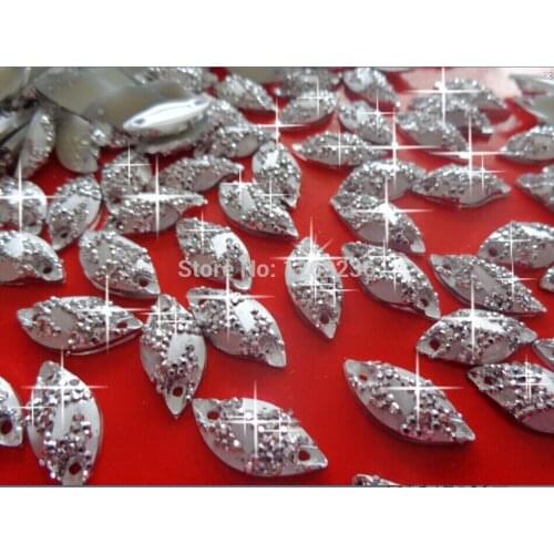 Wholesale Silver Sew on Resin Crystal 120pcs 9*18mm Rhinestone navette Shape Flatback strass Gemstone