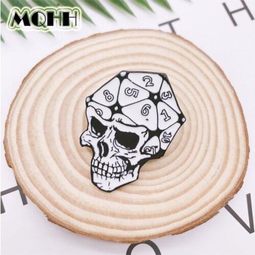 Punk Dark Skull Digital Dice Enamel Brooch Pin Custom Alloy Badge Clothes Bags Accessories Women Jewelry Gifts For Friends