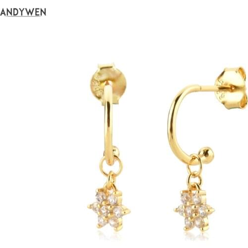 ANDYWEN 925 Sterling Silver Gold 8.5mm DAISY EARRINGS WHITE Drop Earring Loops Piercing Pendiente Luxury Jewelry Clips Gift