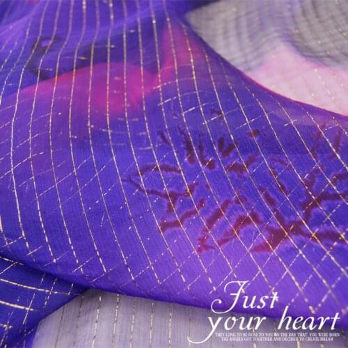 Silk Georgette Chiffon Fabric Dress Hazy Gold Thread Purple Thin Skirt Shirt DIY Patchwork Tissue