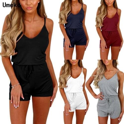 Umeko 2020 New Summer Streetwear Casual Solid Playsuits Jumpsuit Bodysuit Women Overalls Rompers Womens Jumpsuit S-3XL Plus Size