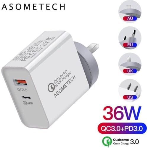 USB Charger 36W Quick Charge 3.0 PD 3.0 USB Type C Fast Charger For iPhone Samsung Travel Portable Mobile Phone Charger Adapter