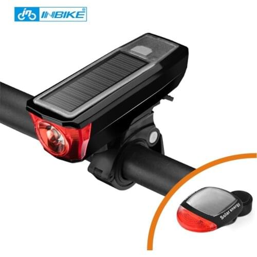 Solar Power Bicycle Front Light Bike Tail Rear Light Bicycle USB Rechargeable Lamp Cycling LED Flashlight Lantern Horn Bell