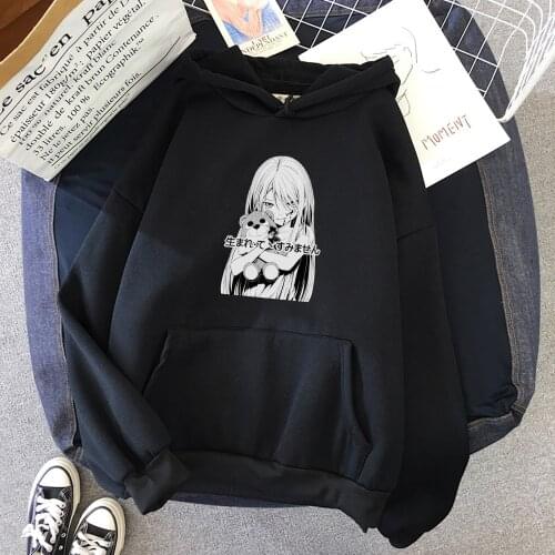 Punk Gothic Harajuku hip-hop loose hooded sweatshirt dark Anime print casual women sweatshirt Aesthetic Japan Cartoon Girl Tops