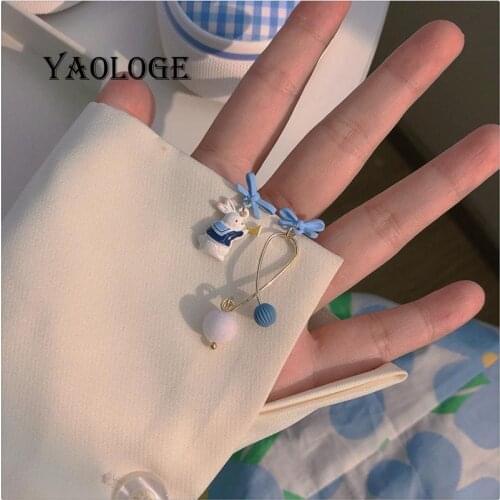 YAOLOGE Blue Asymmetric Rabbit Duck Drop Earrings For Women Alloy Acrylic Earings 2021 Trend Gift Fashion Party Jewelry Brincos