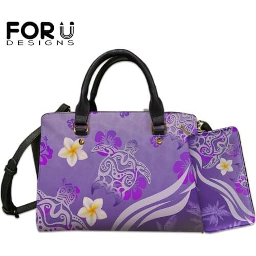 FORUDESIGNS Pu Woman Crossbody Bags Polynesian Sea Turtle Print Girls Clutch Purse Hawaiian Plumeria Pattern Casual Totes Mujer