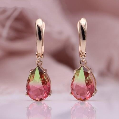 MENGYI Novel Unique Gradient Red Zircon Drop Earrings Women Rose Gold Water Drop Dangle Earrings Fashion Fine Jewelry