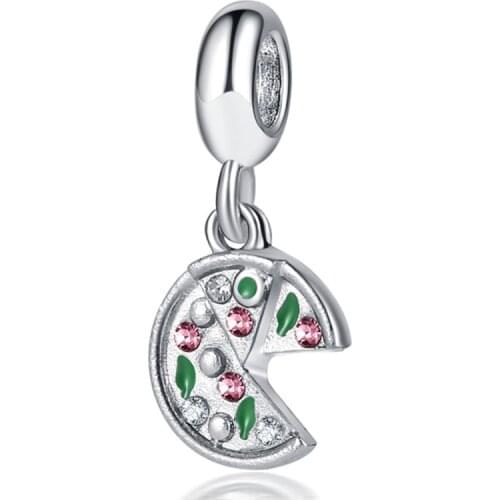 1Pcs New Cute Pizza Pendant DIY Beads Suitable for Original Pandora Charm Bracelet Ladies Jewelry Making Gifts