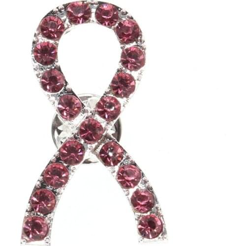 100pcs/lot Pink Rhinestone Ribbon Breast cancer awareness Pin Brooch
