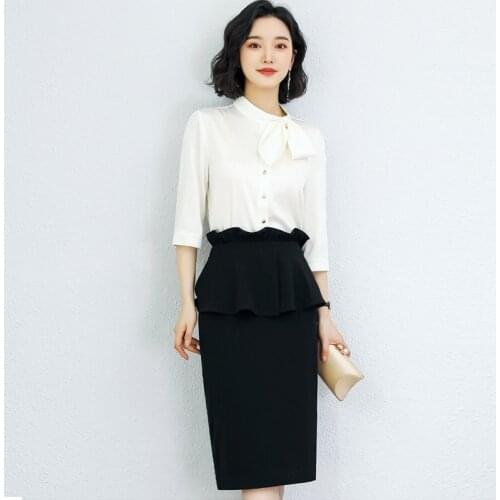 2020 High Quality New Fashion Office Lady Blouse Skirt Set,Interview Women Formal Clothing,Beauty Salon Uniform Set