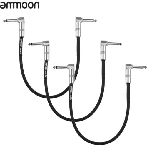 Ammoon 6-Pack Guitar Effect Pedal Instrument Patch Cable 30cm/ 1.0ft Long with 1/4 Inch 6.35mm Silver Right Angle Plug Black PVC Jacket