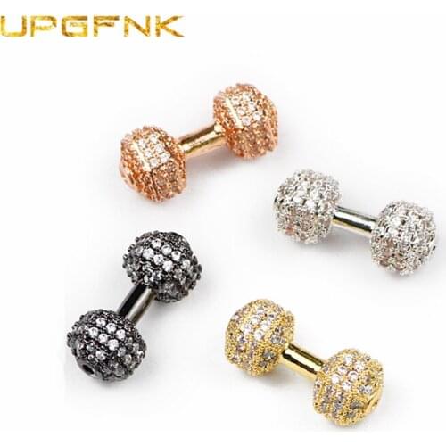 White zircon Weight lifting Dumbbells Pendant Copper Spacer beads Pave CZ Metal Loose beads For Jewelry making DIY bracelets