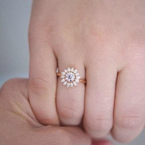 Flower Ring For Women Zircon Stainless Steel Gold Vintage Lotus White Crystal Rings Wedding Engagement Jewelry Gift Bijoux Femme