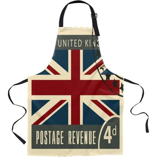 Vintage London Stamp Aprons for Women Men Kid Cooking Baking Apron Kitchen Utility Equipment Accessories