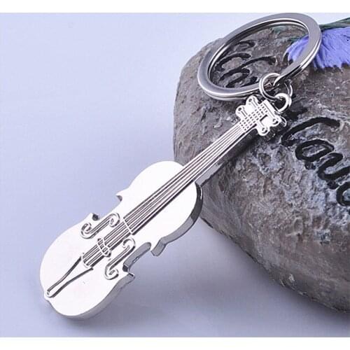 Hot Sale 32mm Ring Creative Gift Guitar Keychain Music Violin Keyring ,75x25mm Guitar Pendant