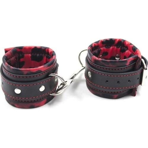 Adult Games Leopard Leather Handcuffs Wrist Restraints Erotic Sex Toys Cosplay HandCuffs for Women Couples