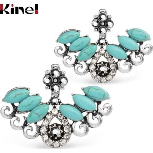 Kinel Unique Turkish Stud Earrings For Women Blue Resin Double Sided Crystal Earring Party Female Brinco Bridal Vintage Jewelry