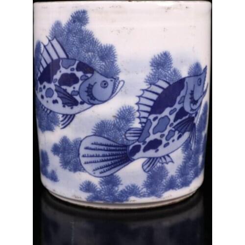China Blue and white ceramic Pen holder crafts statue