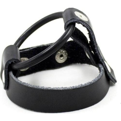 Real Leather Penis Rings with Metal Rivet Clit Stimulator Adjustable Cock Ring Locking Penis Ring Sex Toy Products for Couples