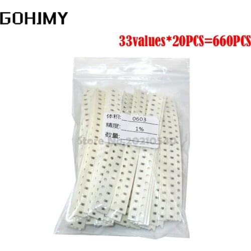 0603 SMD Resistor Kit Assorted Kit 1ohm-1M ohm 1% 33valuesX 20PCS=660PCS Sample Kit