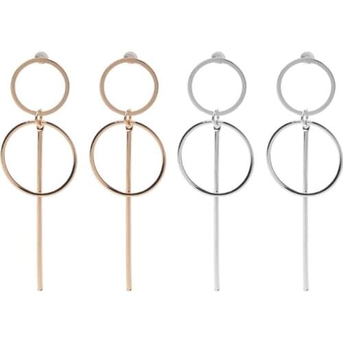 Korean Double Circle Dangling Earrings Geometric Drop Earring Female Jewelry